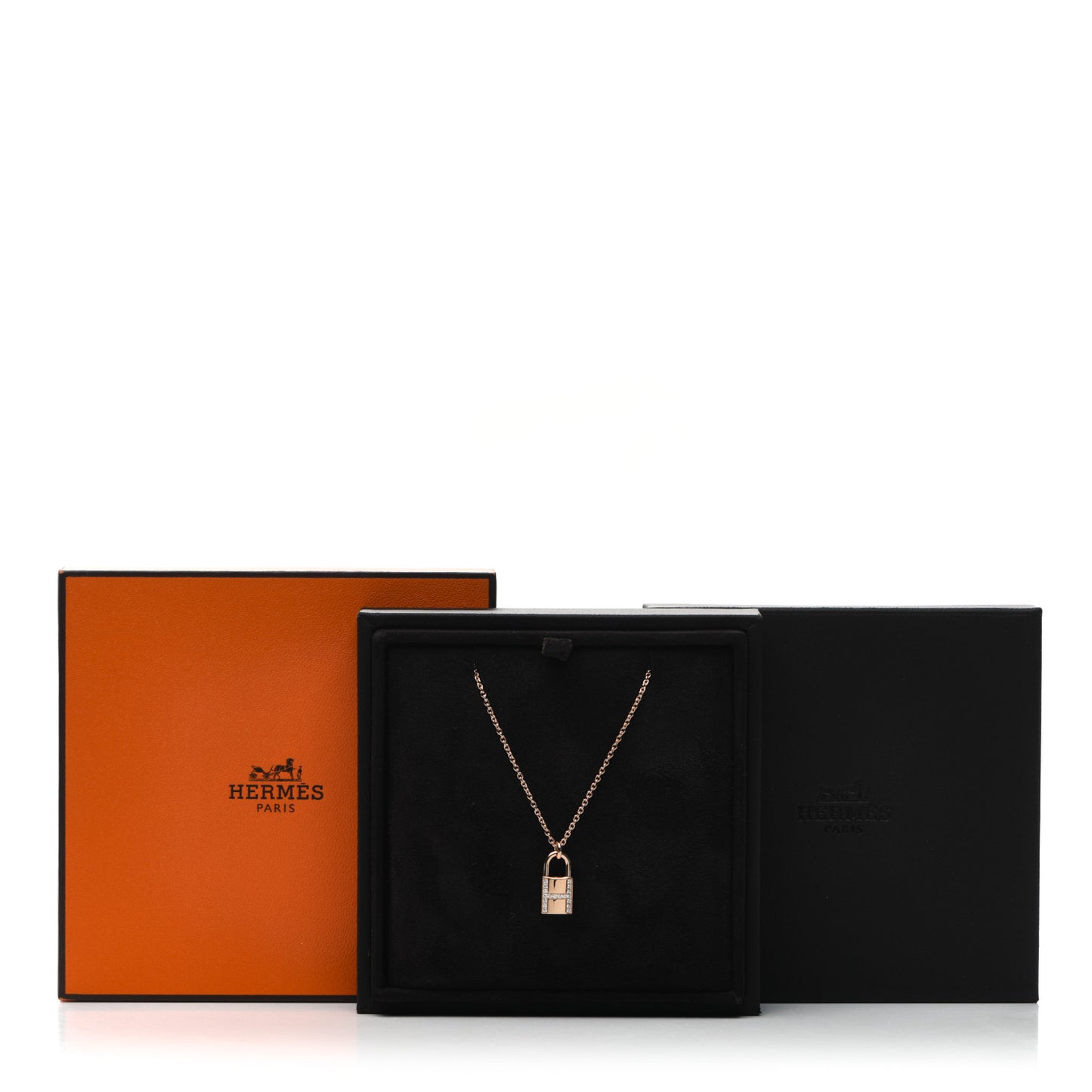 18K Rose Gold Diamond Amulettes Cadenas Pendant Necklace