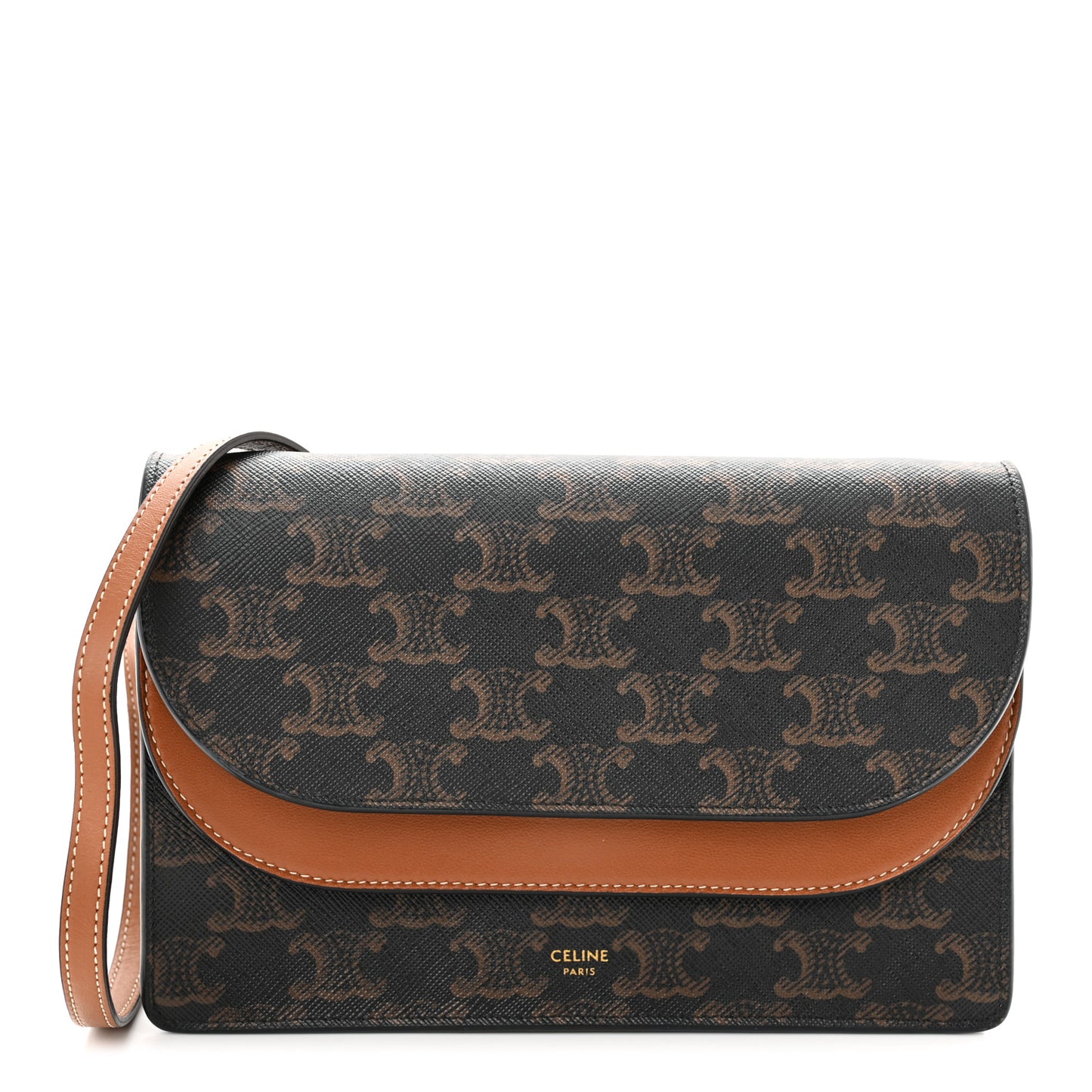 Triomphe Canvas Lambskin Wallet On Strap Tan