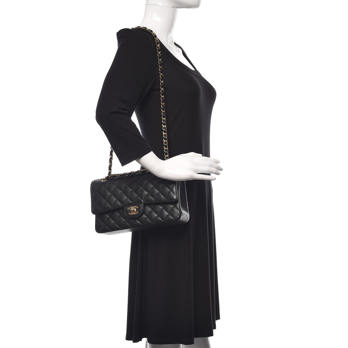 Caviar Quilted Medium Double Flap Black