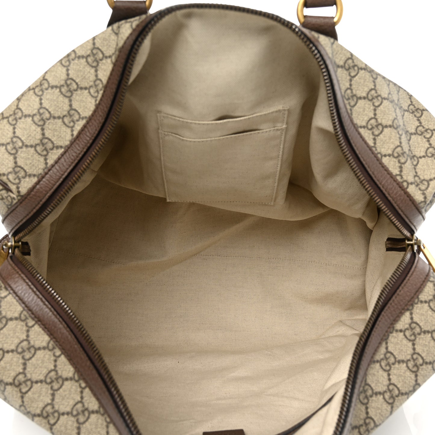 GG Supreme Monogram Textured Dollar Calfskin Web Medium Ophidia Carry-On Duffle Bag Beige Ebony New Acero
