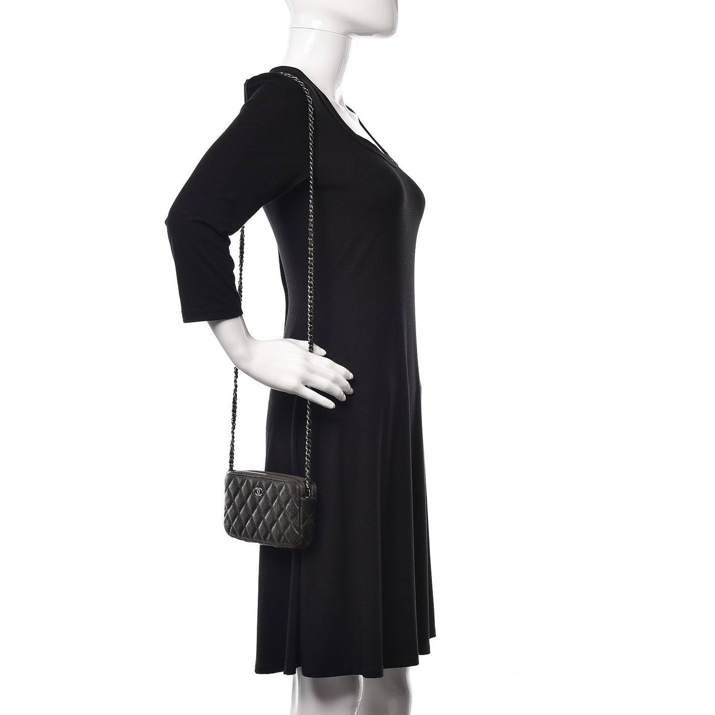 Caviar Quilted Small Clutch With Chain Dark Charcoal