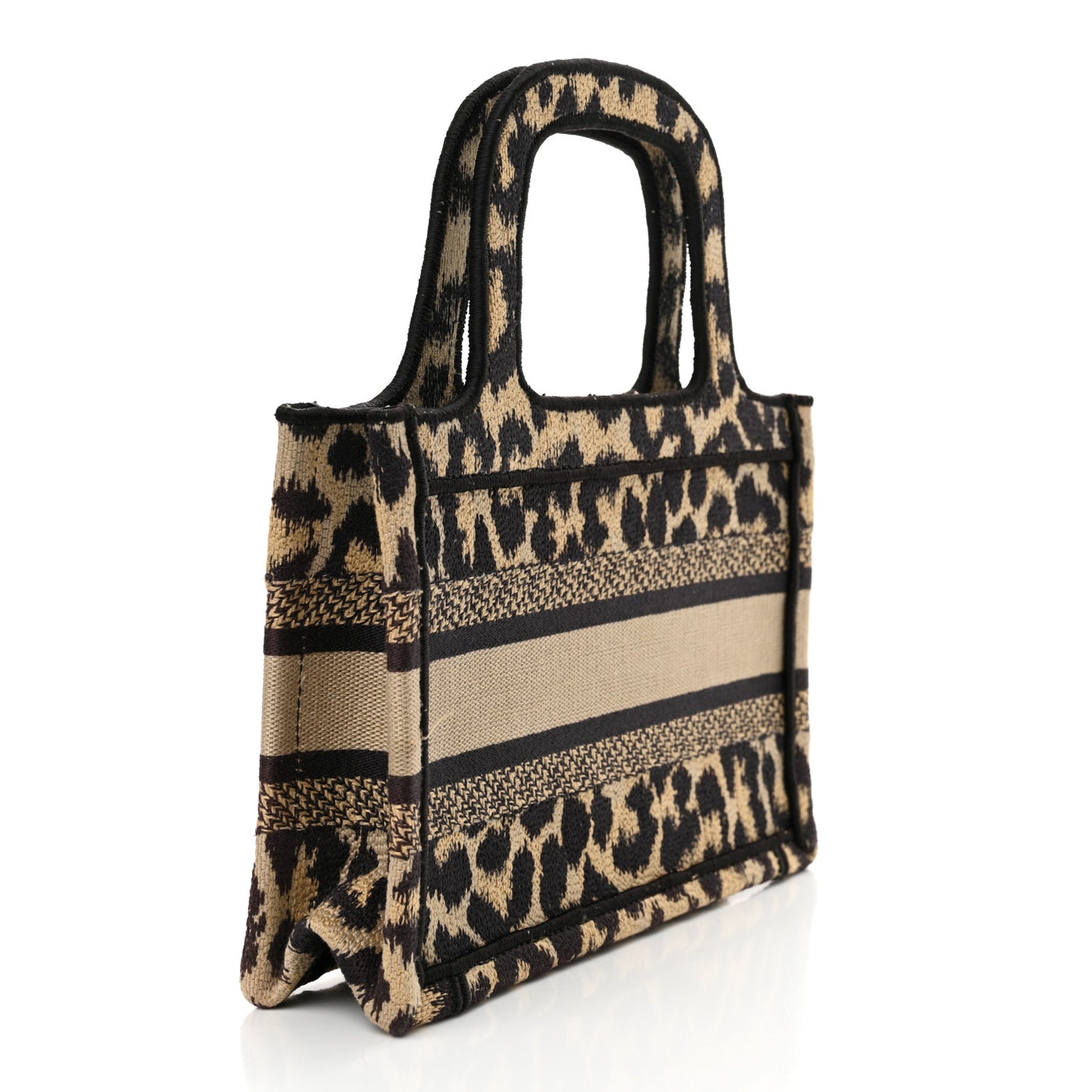 Canvas Mizza Embroidered Mini Leopard Book Tote Beige