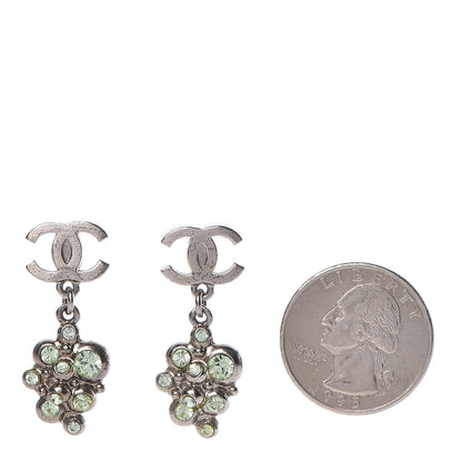 Chanel Crystal CC Drop Earrings Silver Green 2 of 4