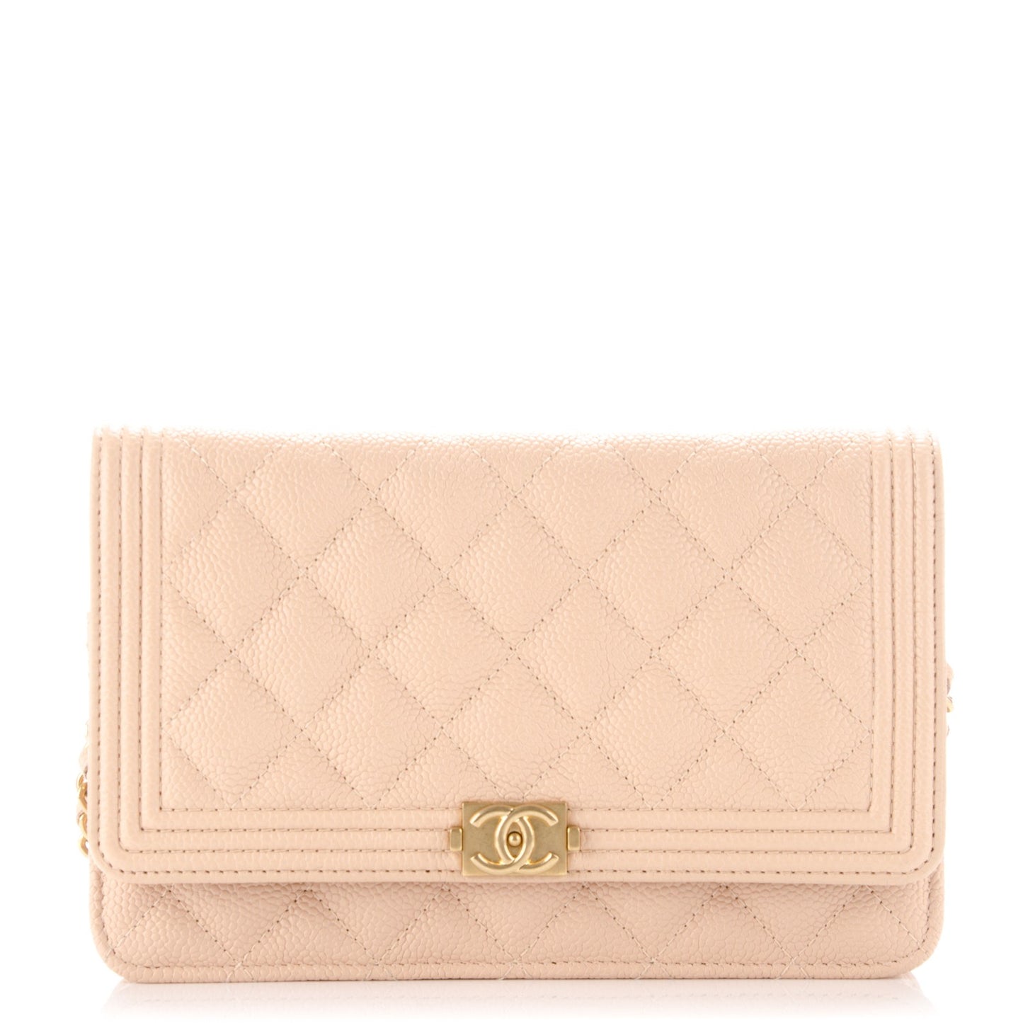 Caviar Quilted Boy Wallet On Chain WOC Beige