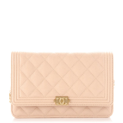 Chanel Caviar Quilted Boy Wallet On Chain WOC Beige 1 of 8