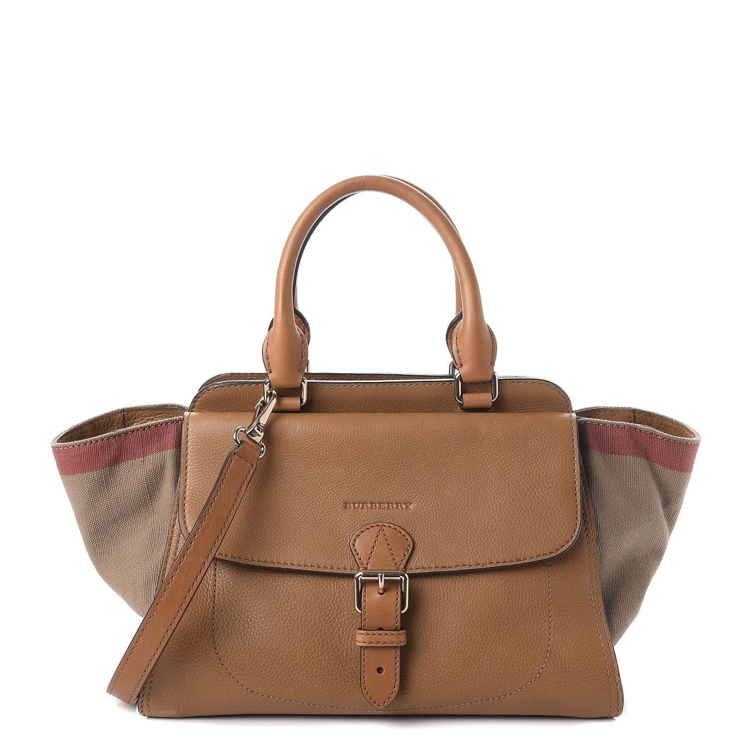 Burberry Mega Check Grained Calfskin Medium Harcourt Satchel Saddle Brown 1 of 15