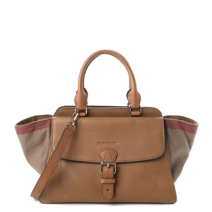 Burberry Mega Check Grained Calfskin Medium Harcourt Satchel Saddle Brown 1 of 15