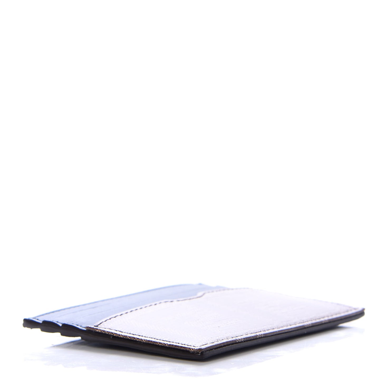 Vitello Century Glazed Fabric FF 1974 Card Holder Blu Scuro Mogano Panna