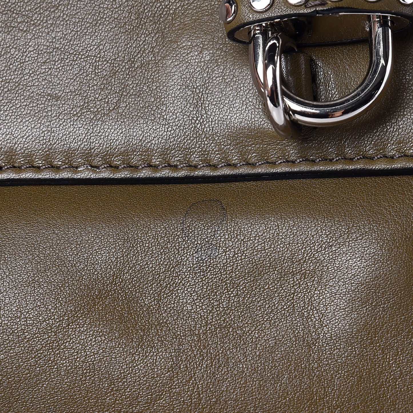 Calfskin Large Studded Padlock Shoulder Bag Khaki