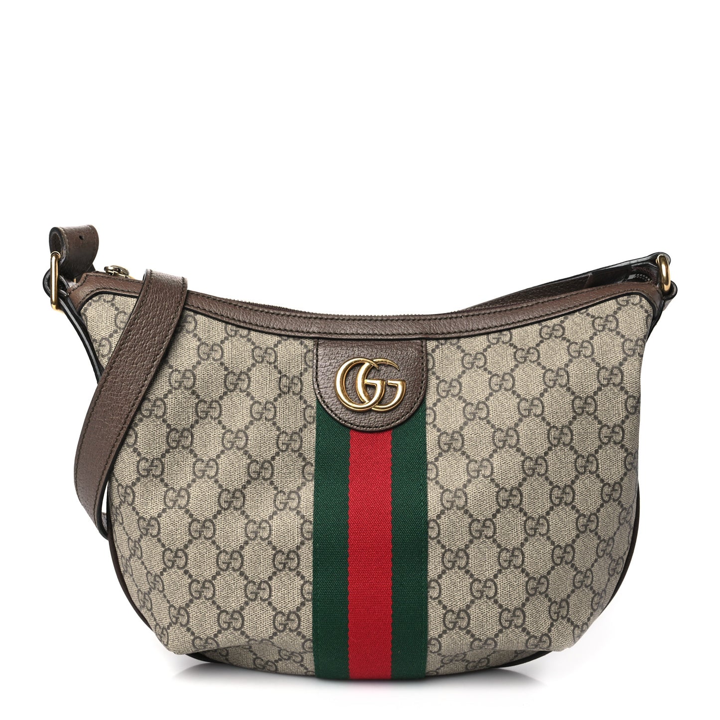 GG Supreme Monogram Web Small Ophidia Half Moon Hobo Brown