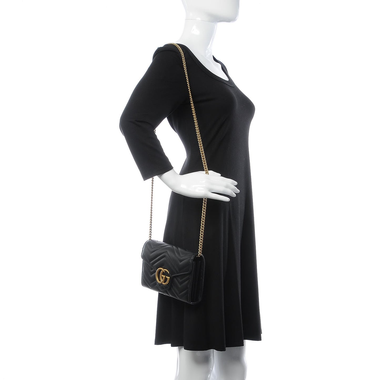 Calfskin Matelasse GG Marmont Chain Wallet Black