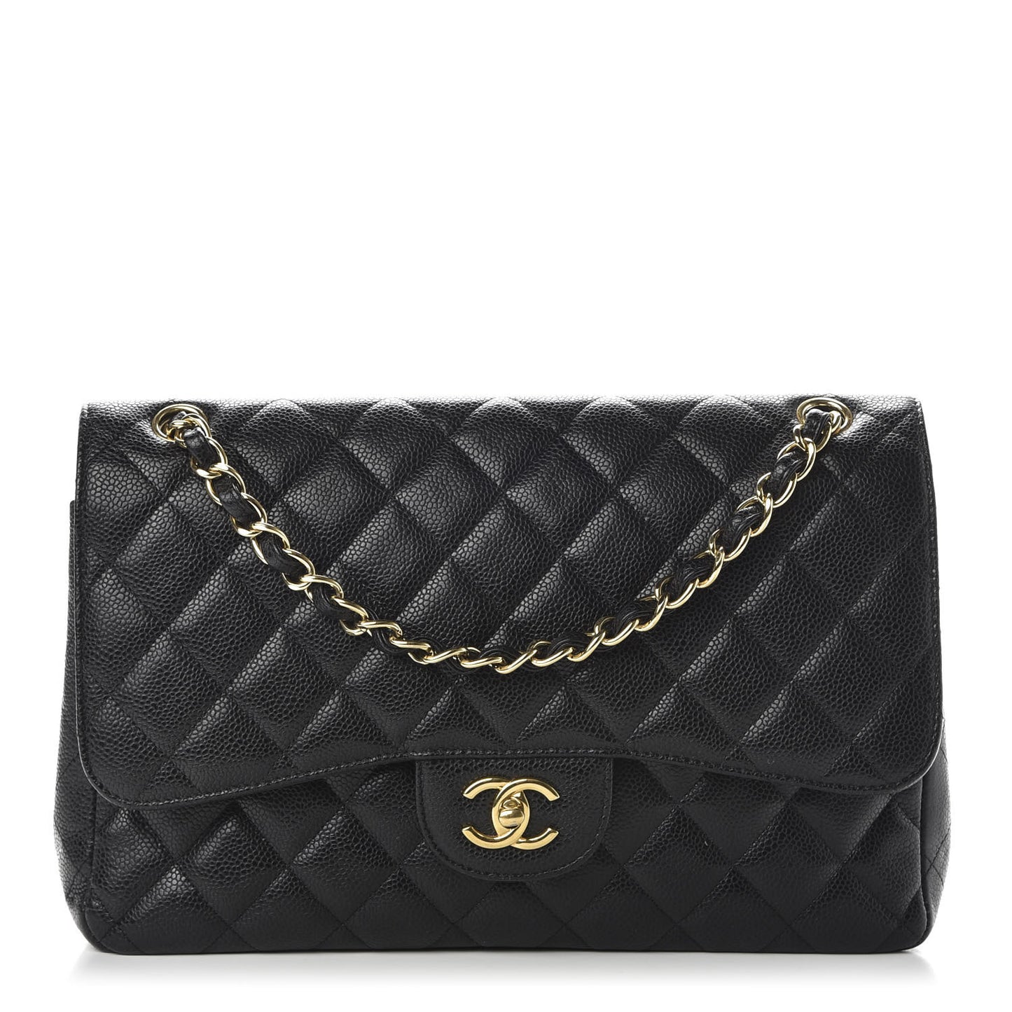Caviar Quilted Jumbo Double Flap Black