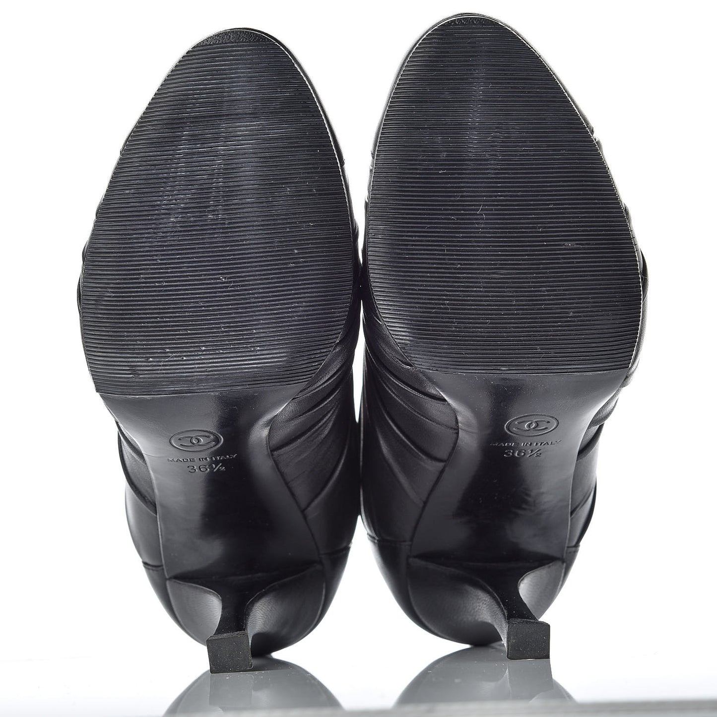 Calfskin Camellia Flowers Cap Toe Booties 36.5 Black