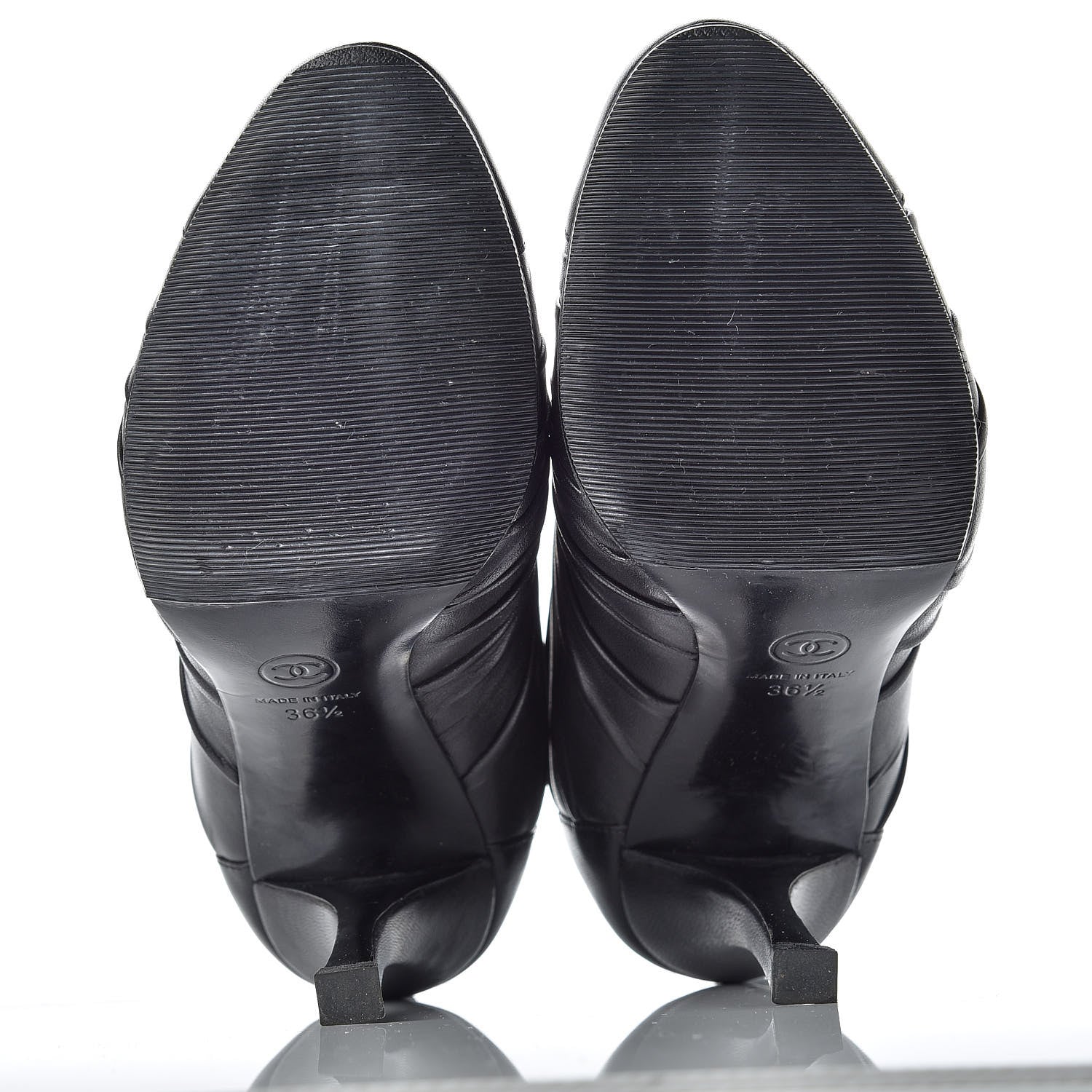 Chanel Calfskin Camellia Flowers Cap Toe Booties 36.5 Black 6 of 9