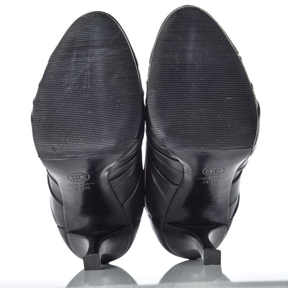 Chanel Calfskin Camellia Flowers Cap Toe Booties 36.5 Black 6 of 9