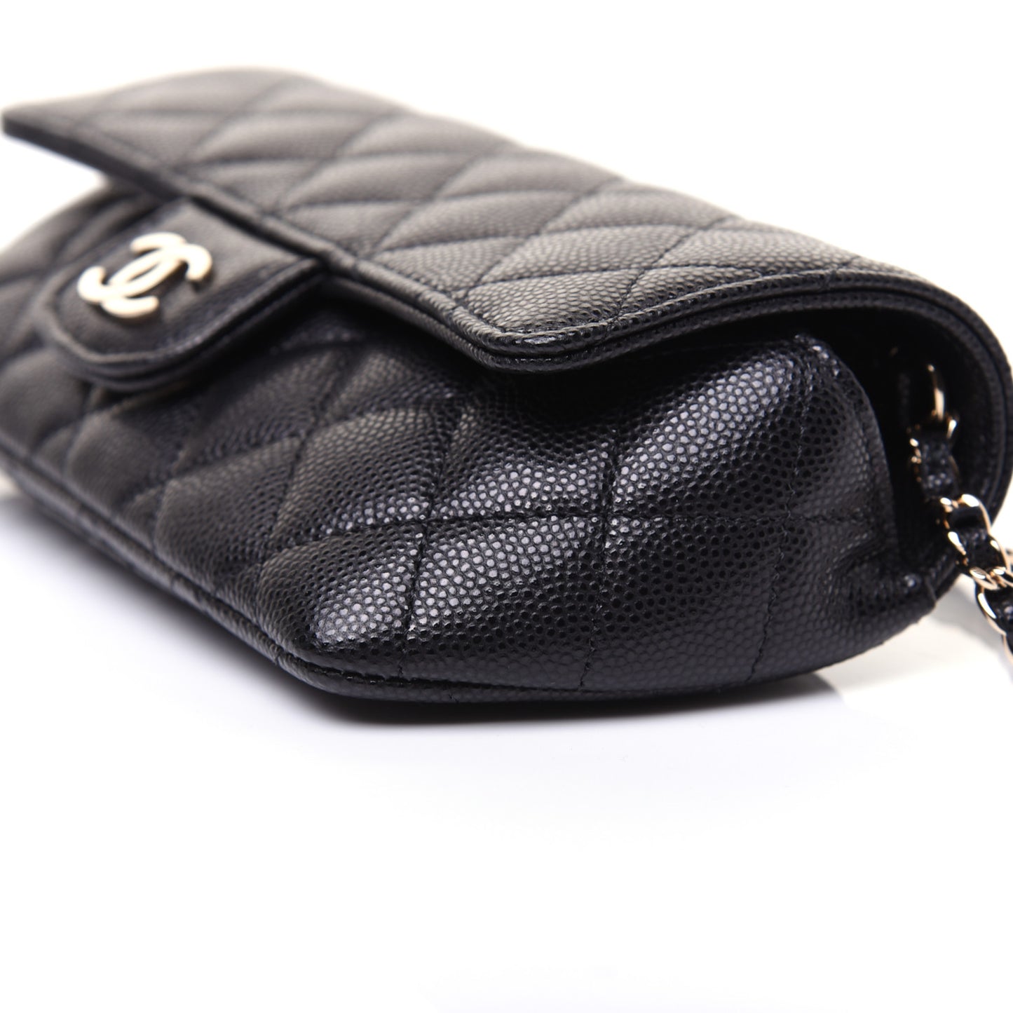 Caviar Quilted Glasses Case With Chain Black