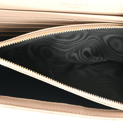 Saint Laurent Grain De Poudre Matelasse Chevron Monogram Chain Wallet Dark Beige 6 of 12