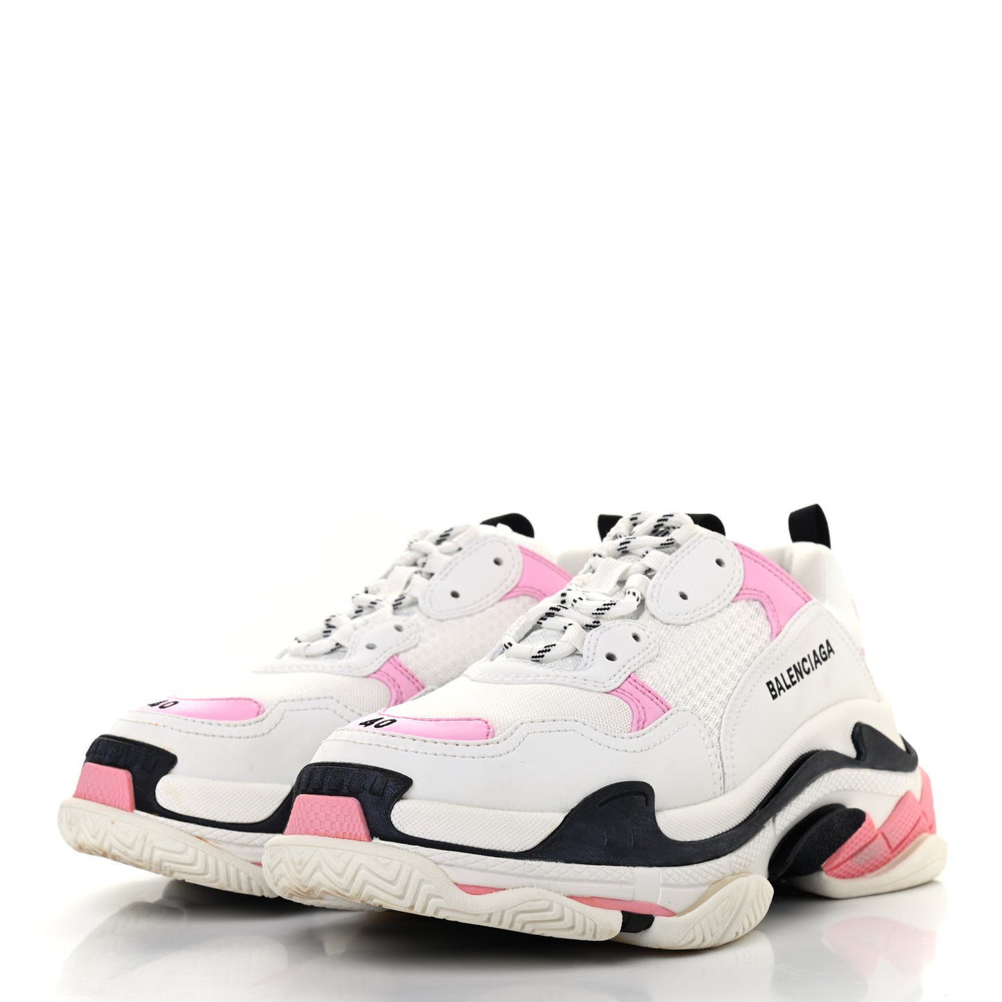 Fabric Mesh Washed Effect Womens Triple S Sneakers 40 Pink White Black