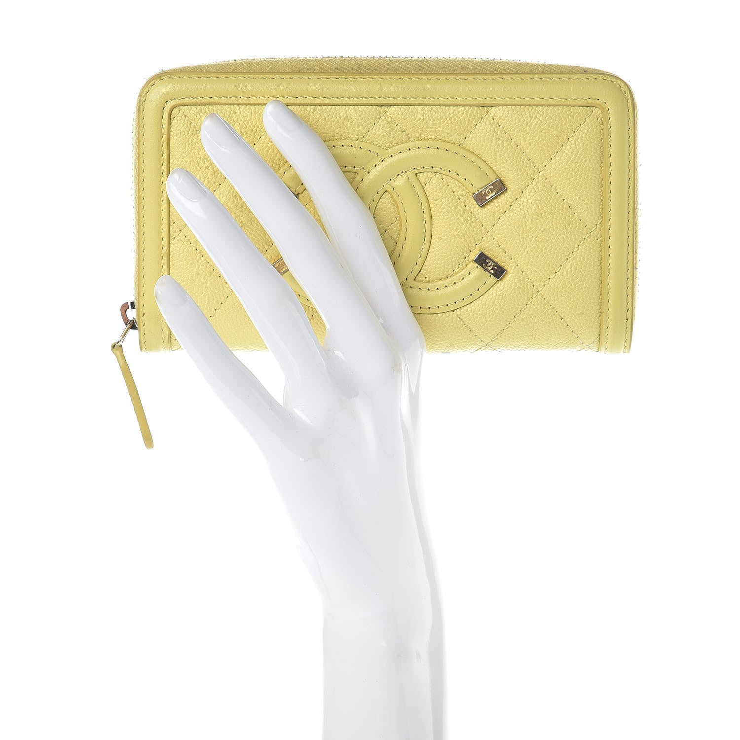 Chanel Caviar Quilted Medium Filigree Zip Around Wallet Yellow 2 of 10