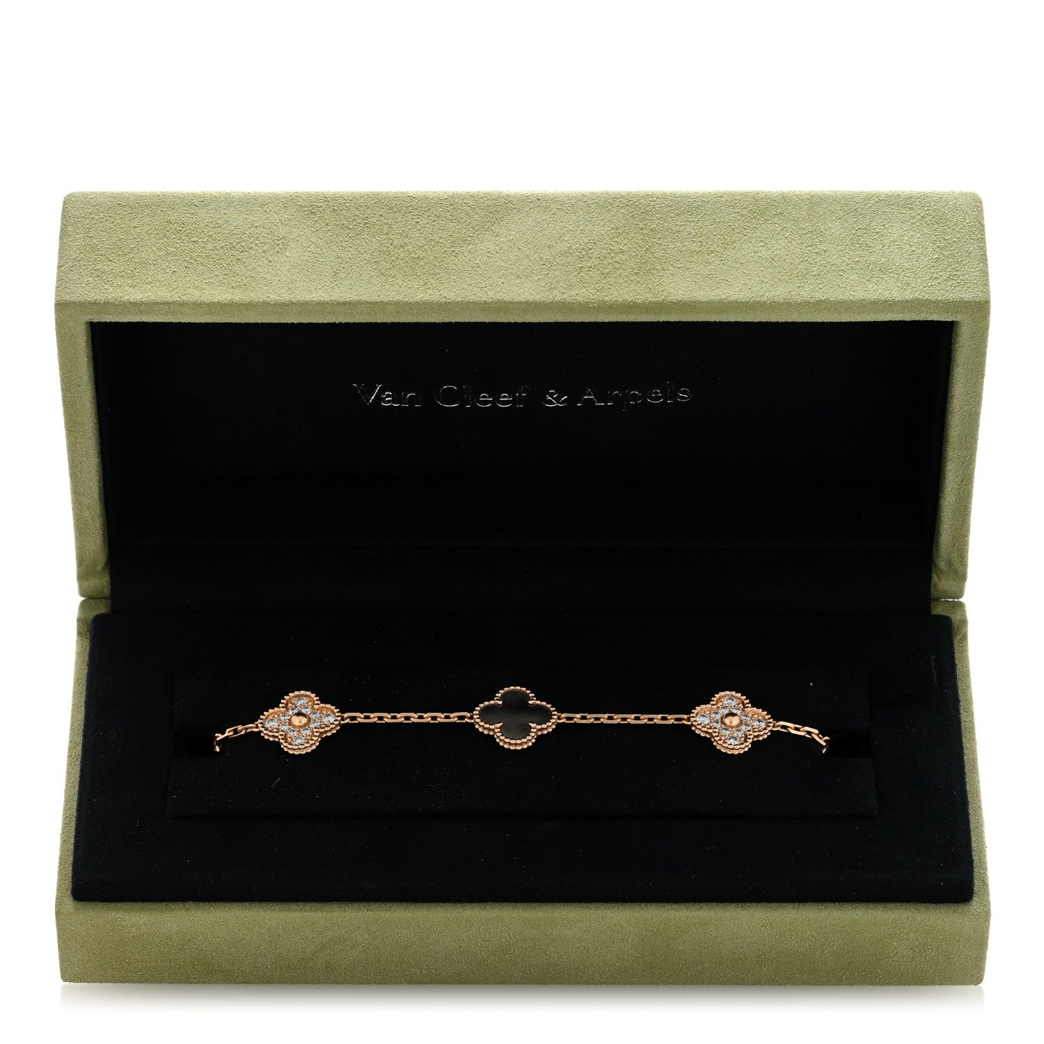 Van Cleef & Arpels 18K Rose Gold Diamond Gray Mother of Pearl 5 Motifs Vintage Alhambra Bracelet 4 of 4