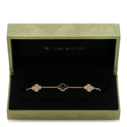 Van Cleef & Arpels 18K Rose Gold Diamond Gray Mother of Pearl 5 Motifs Vintage Alhambra Bracelet 4 of 4
