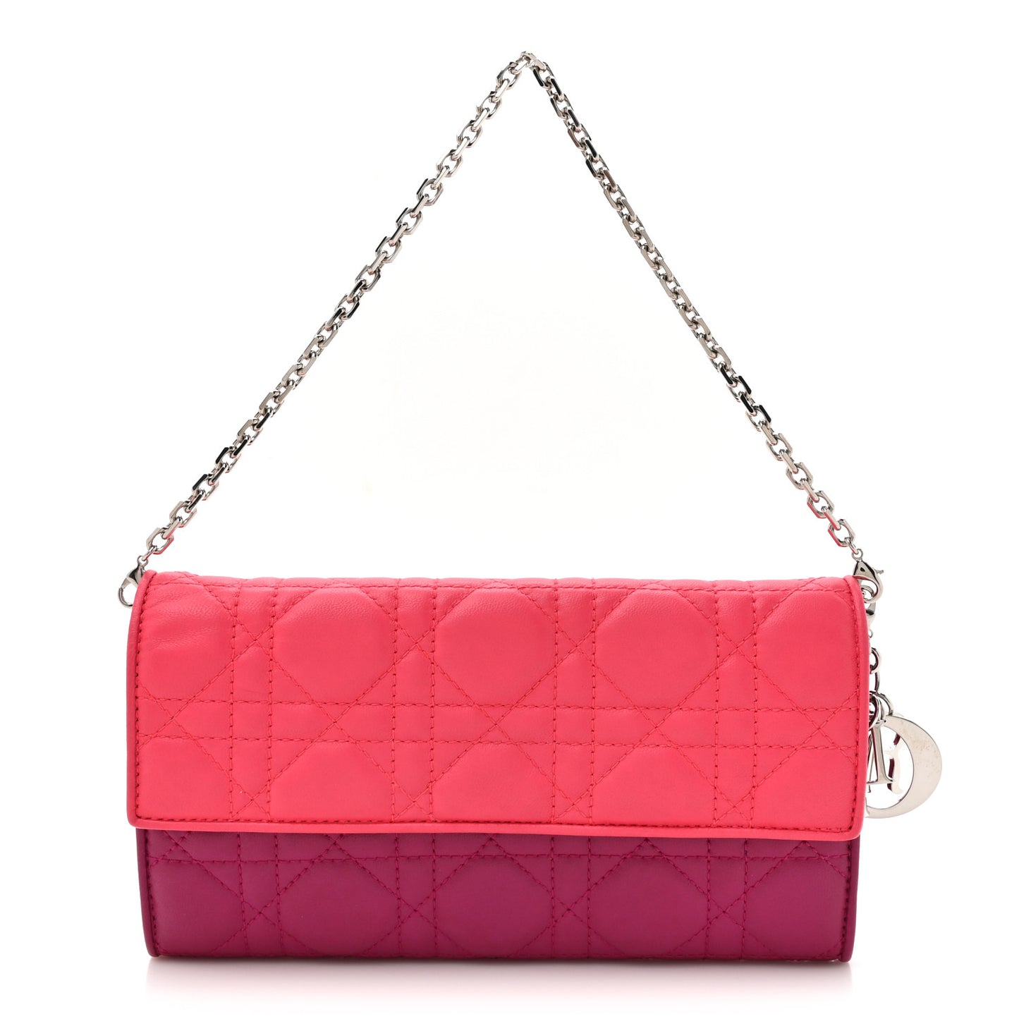 Lambskin Cannage Bi-Color Lady Dior Rendezvous Wallet On Chain Toxic Purple Pink