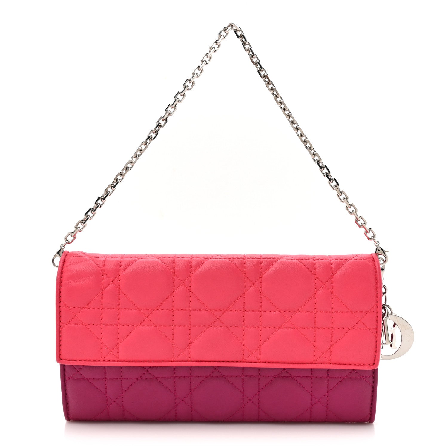Christian Dior Lambskin Cannage Bi-Color Lady Dior Rendezvous Wallet On Chain Toxic Purple Pink 1 of 13