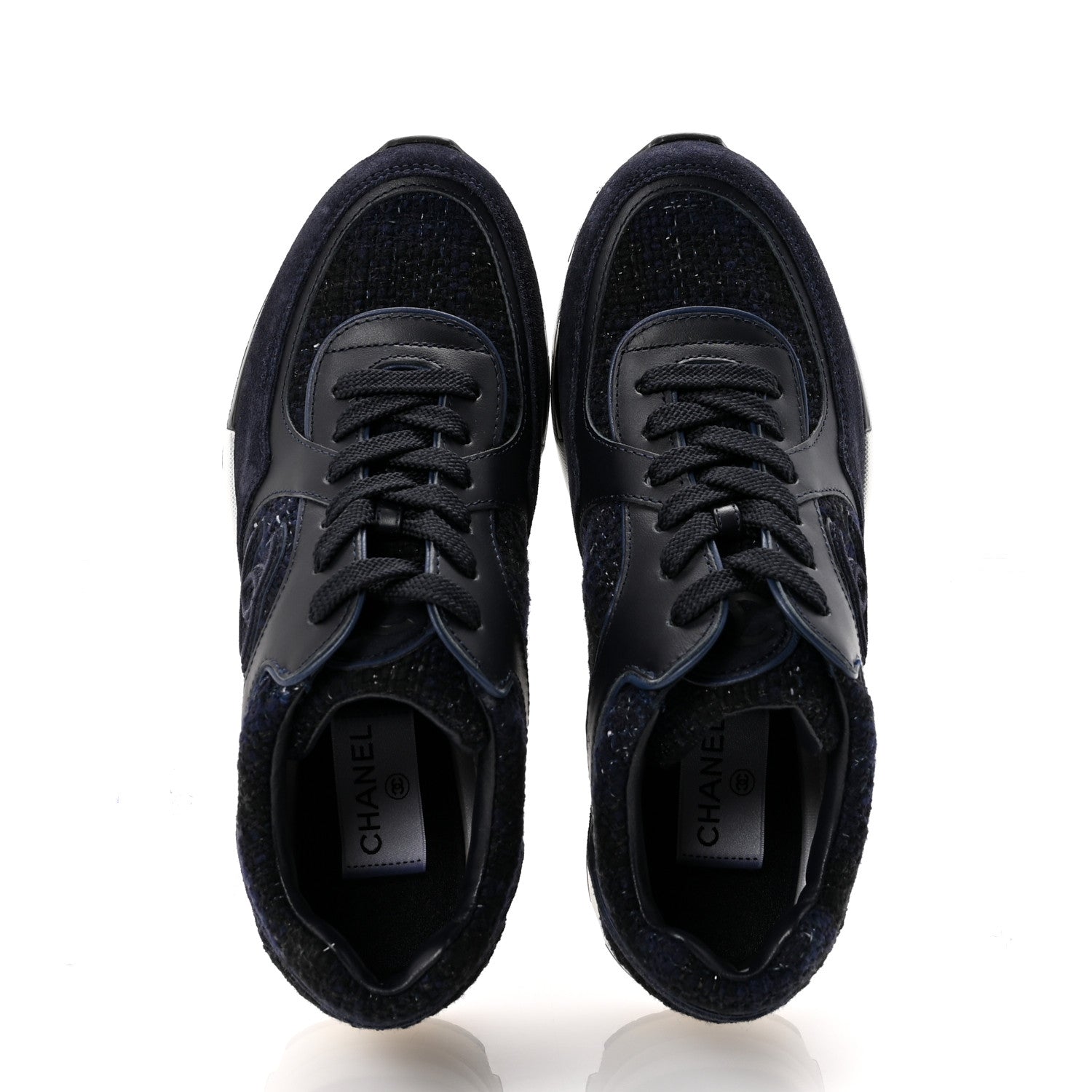 シャネル　CC タンク38 Chanel Tweed Suede Womens CC Sneakers 38 Black Blue 1790337