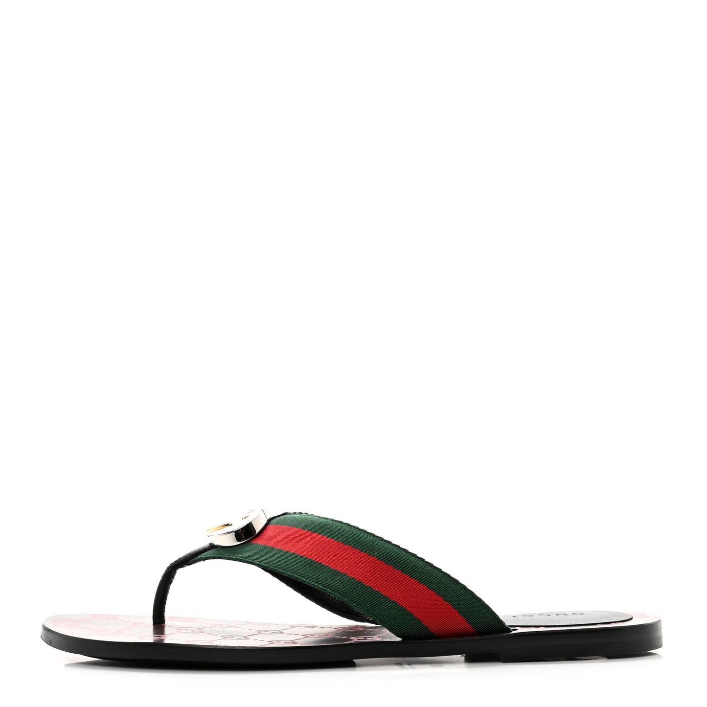 Nylon Calfskin Web GG Monogram Womens Thong Sandals 38 Green Red Cocoa