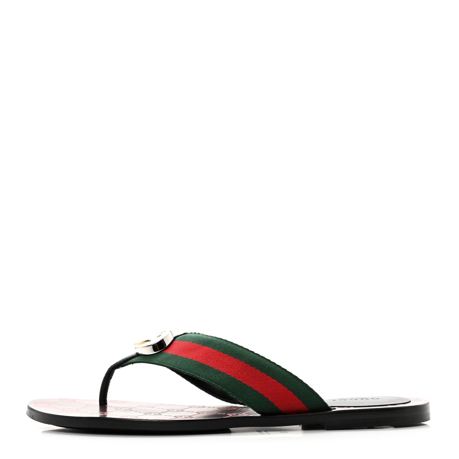 Gucci Nylon Calfskin Web GG Monogram Womens Thong Sandals 38 Green Red Cocoa 1 of 8