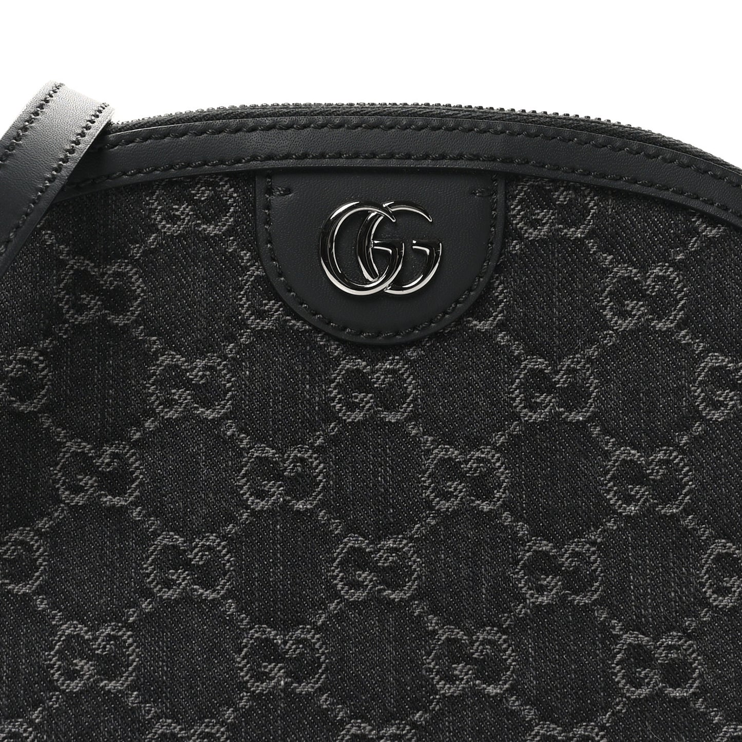 Denim Cuoio Harness GG Monogram Small Ophidia Dome Shoulder Bag Black Medium Grey