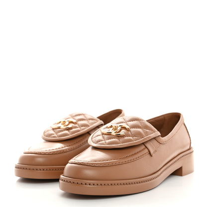 Chanel Crumpled Lambskin Quilted CC Turnlock Moccasins 39 Dark Beige 3 of 9