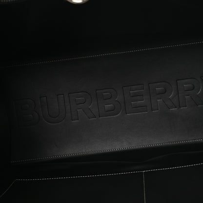 Burberry E-Canvas Calfskin Geometric Check Tote Hand Bag Brown White Black 5 of 10