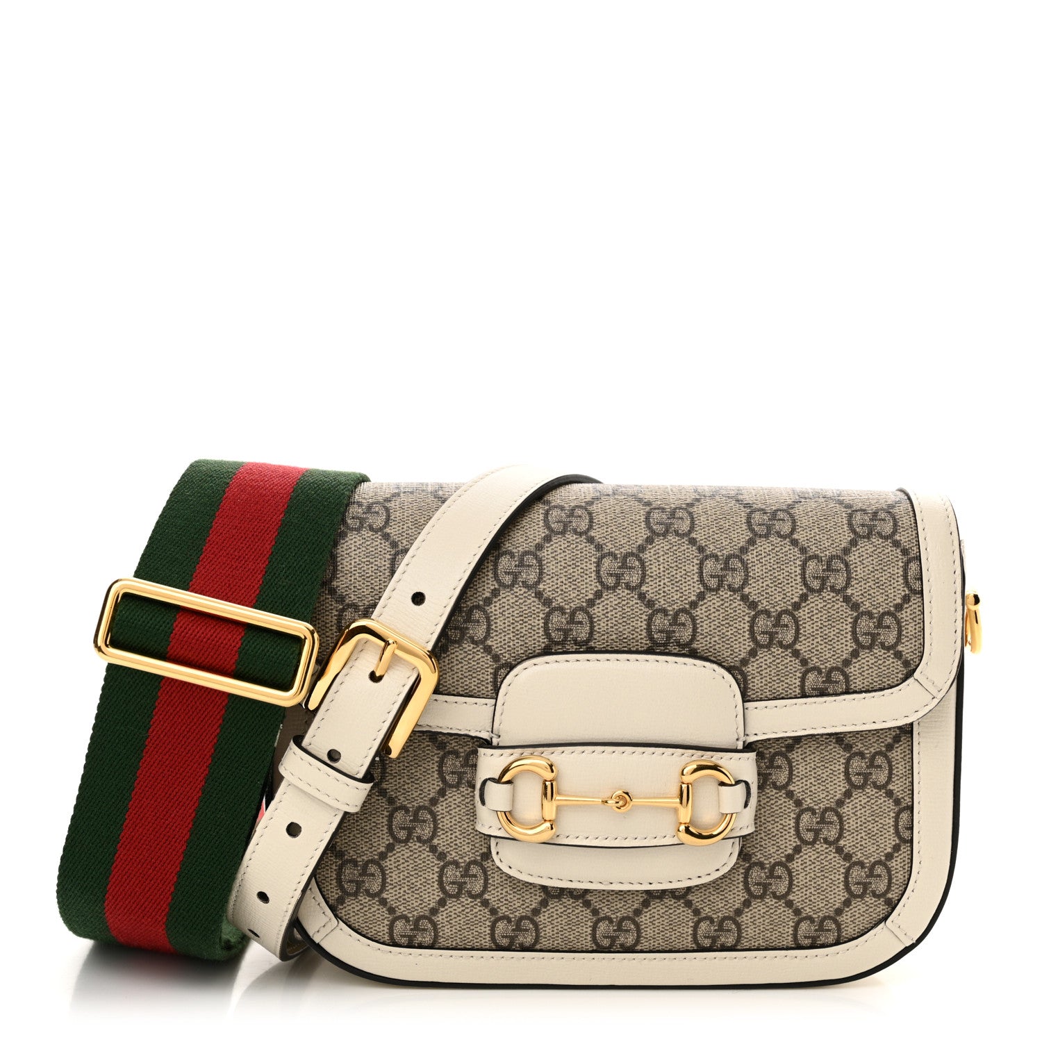 Gucci GG Supreme Monogram Web Mini Horsebit 1955 Shoulder Bag Beige Mystic White 1 of 11