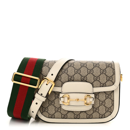 Gucci GG Supreme Monogram Web Mini Horsebit 1955 Shoulder Bag Beige Mystic White 1 of 11