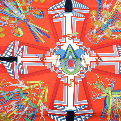 Hermes Silk Bouquets Sellier Scarf 90 White Rouge Bleu 2 of 7