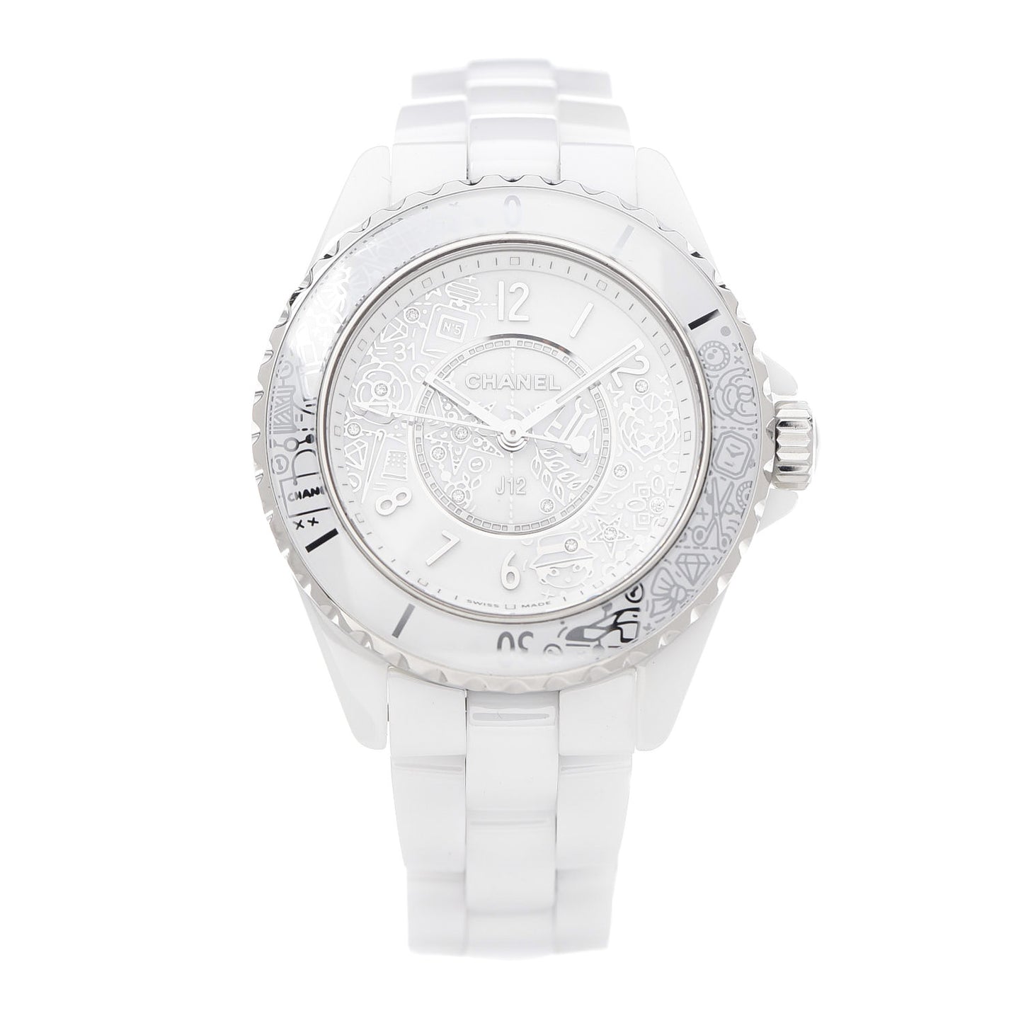 Stainless Steel Ceramic Diamond 33mm J12 Limited Edition Quartz Watch White