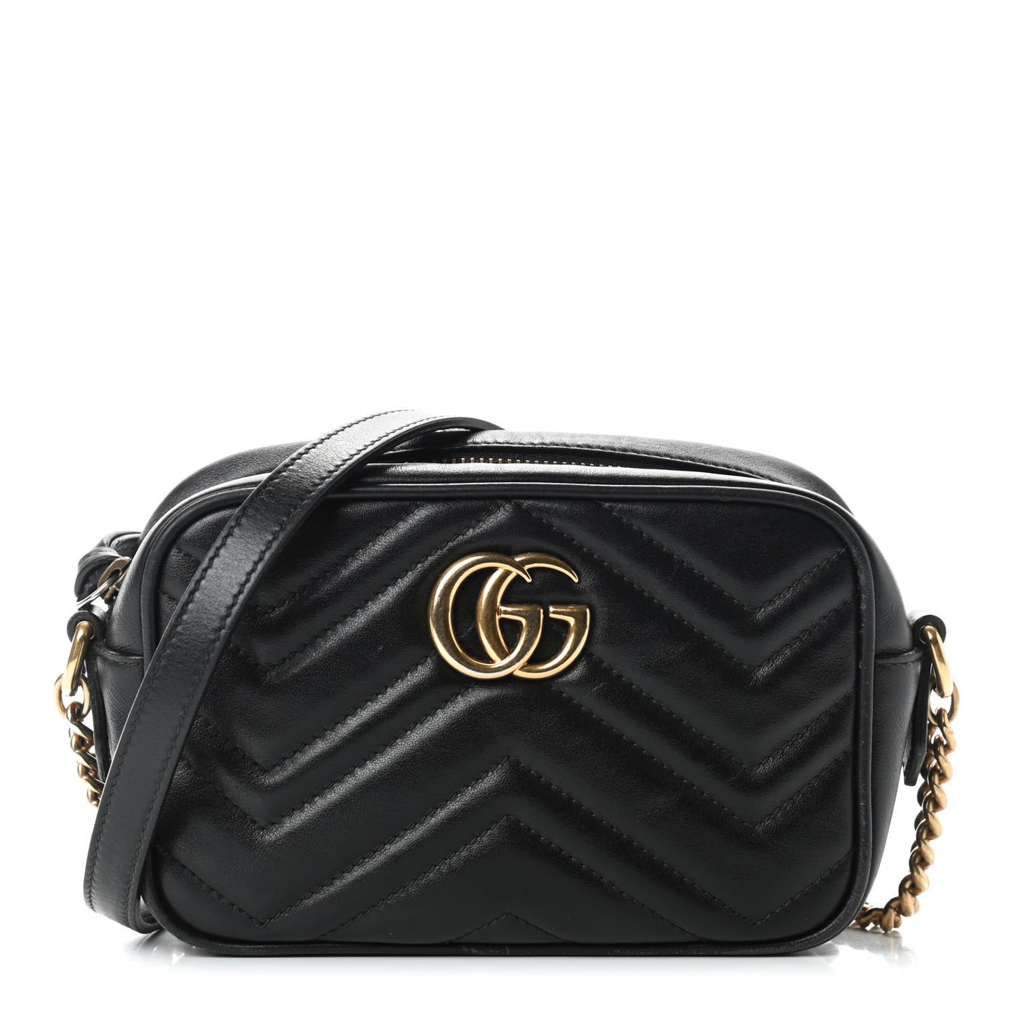Calfskin Matelasse Mini GG Marmont Chain Shoulder Bag Black
