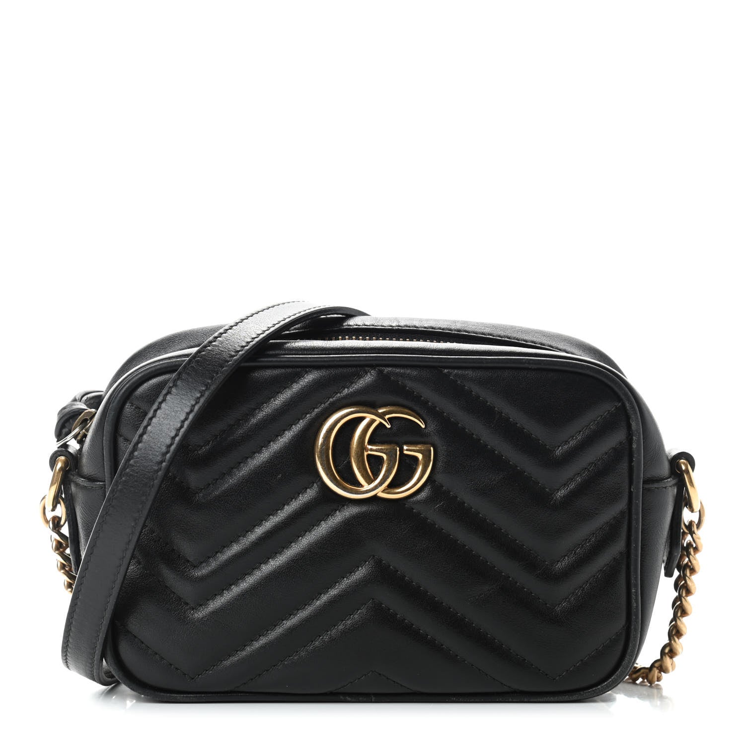 Gucci Calfskin Matelasse Mini GG Marmont Chain Shoulder Bag Black 1 of 11