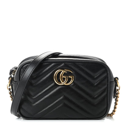 Gucci Calfskin Matelasse Mini GG Marmont Chain Shoulder Bag Black 1 of 11