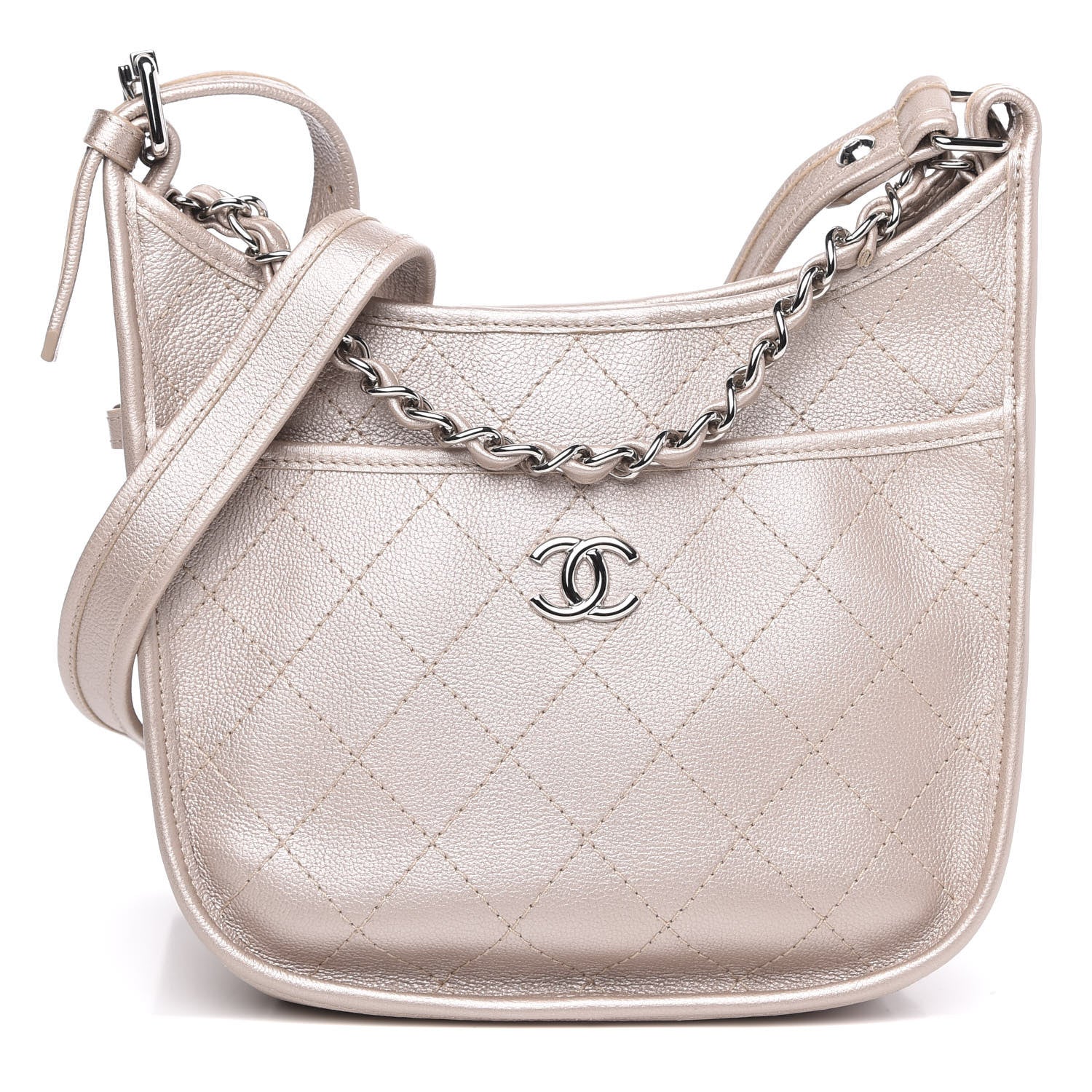 Chanel Metallic Calfskin Quilted Jungle Stroll Hobo Gold 1 of 10
