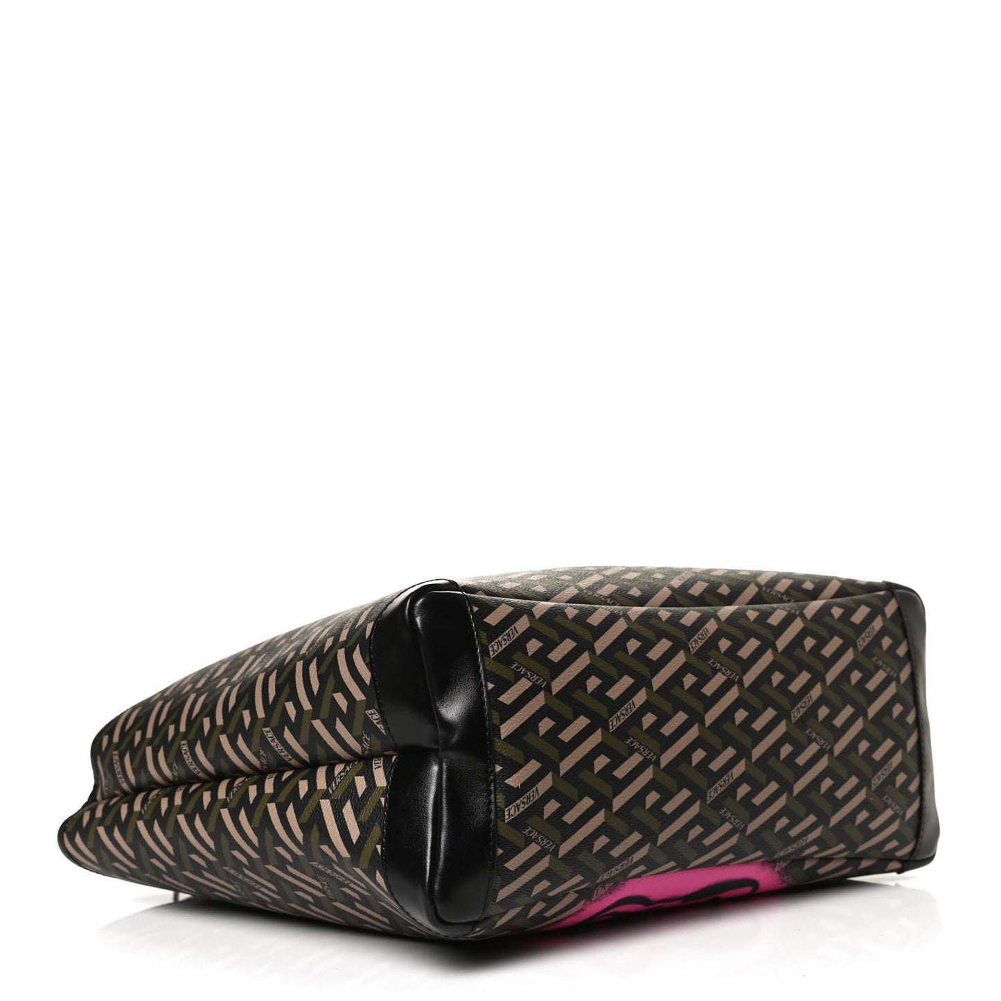 Canvas Calfskin Monogram La Greca Medusa Tote Black Khaki