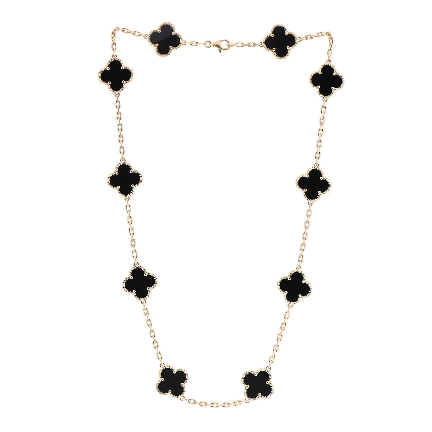 Van Cleef & Arpels 18K Yellow Gold Black Onyx 10 Motifs Vintage Alhambra Necklace 3 of 5