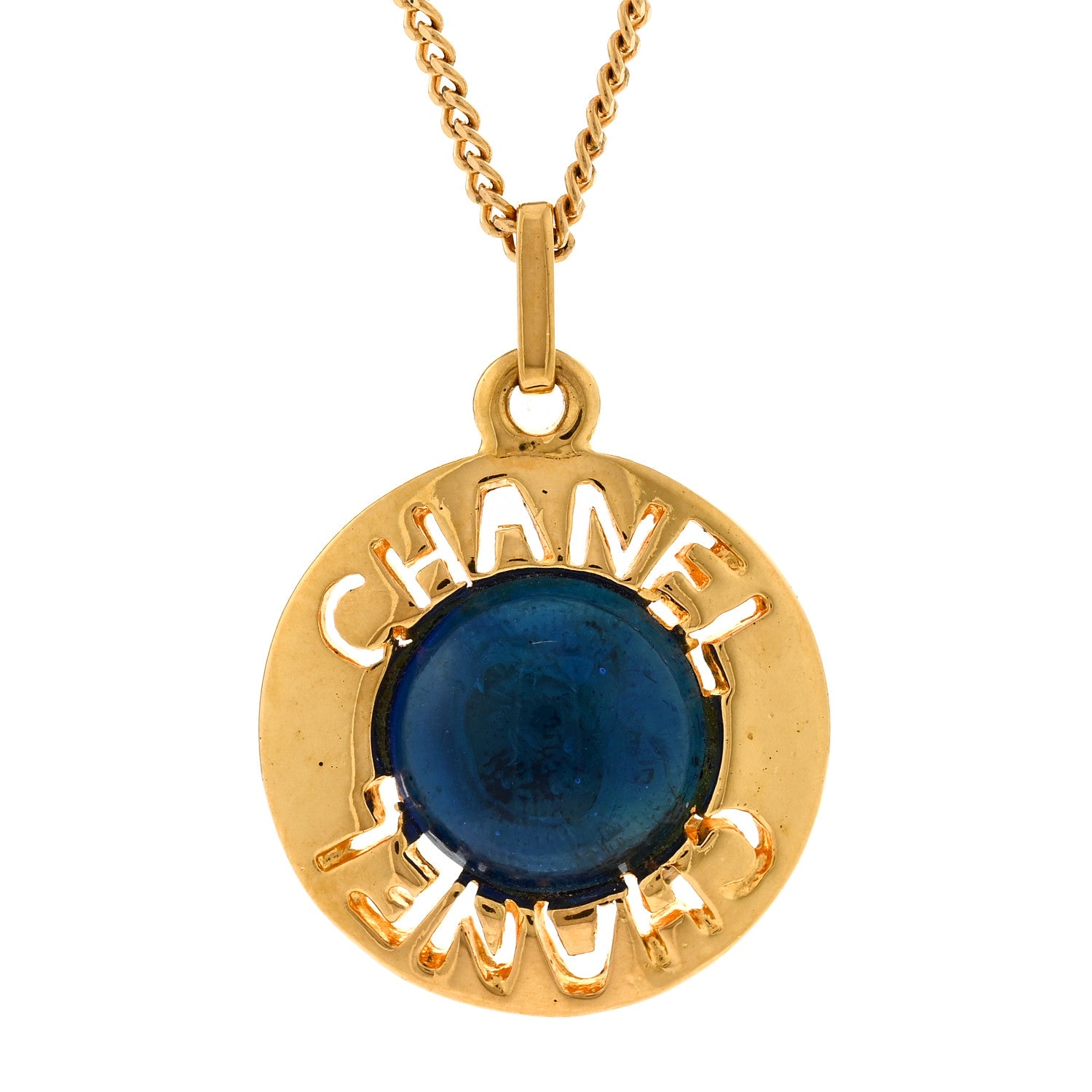 Chanel Metal Gripoix Poured Glass Pendant Necklace Gold Blue 4 of 6