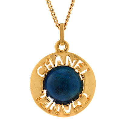 Chanel Metal Gripoix Poured Glass Pendant Necklace Gold Blue 4 of 6