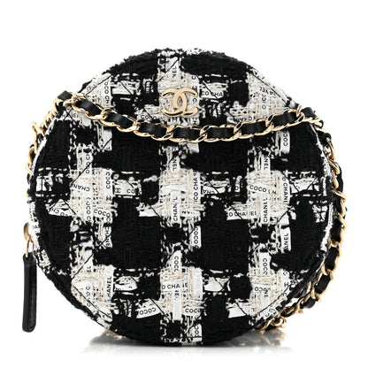 Chanel Tweed Quilted Round Clutch With Chain Black Ecru White 1 of 11