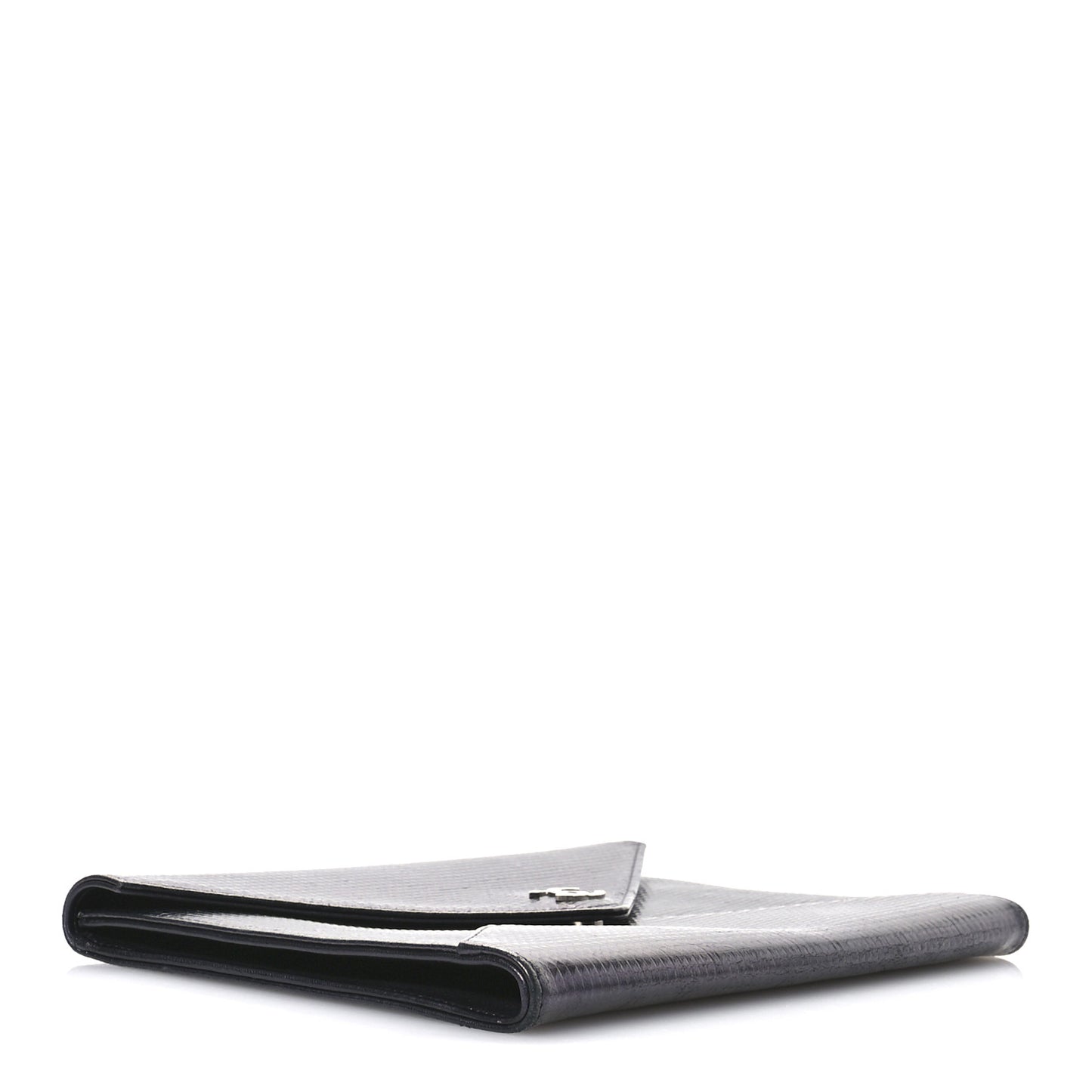Metallic Lambskin Embossed Envelope Clutch Black