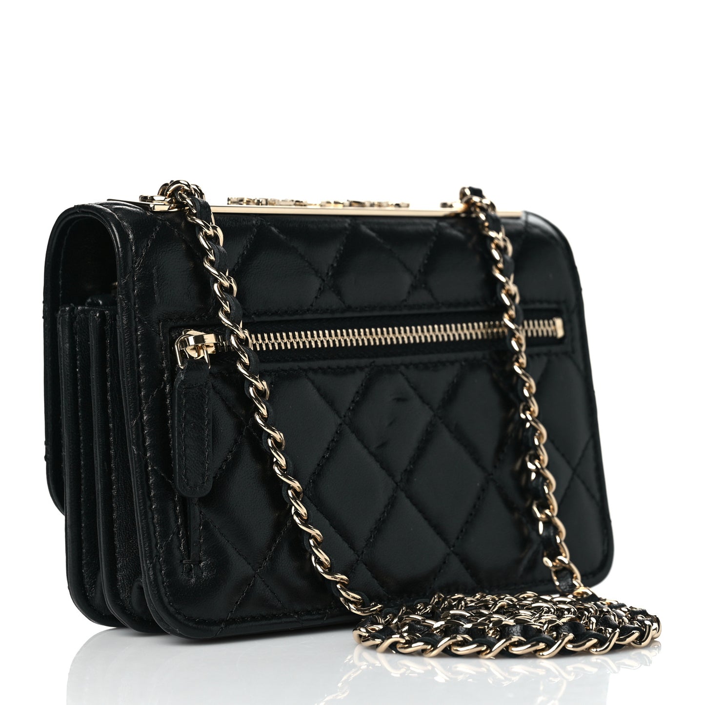 Lambskin Quilted Mini Trendy CC Wallet On Chain WOC Black