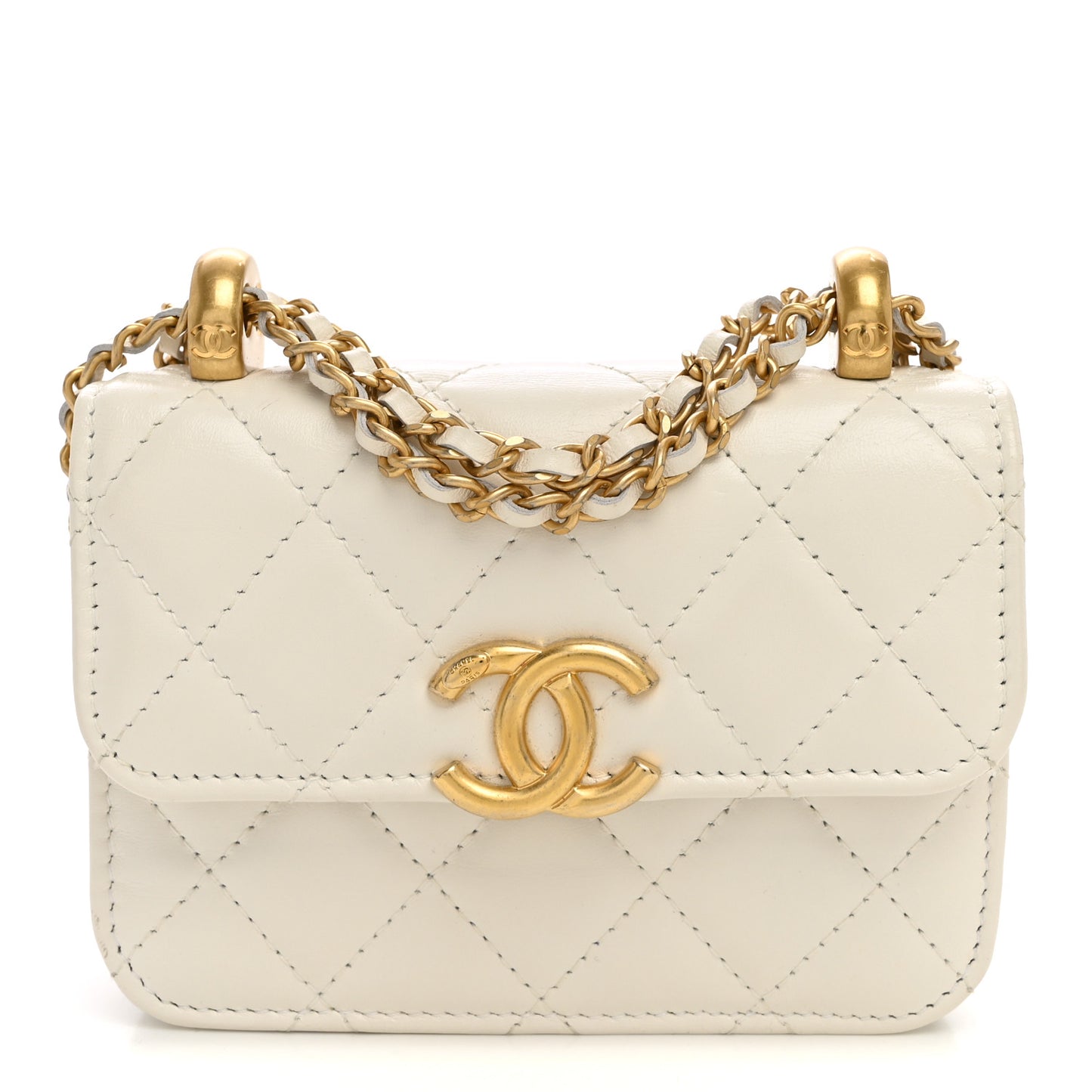 Calfskin Quilted Perfect Fit Coin Purse With Chain White
