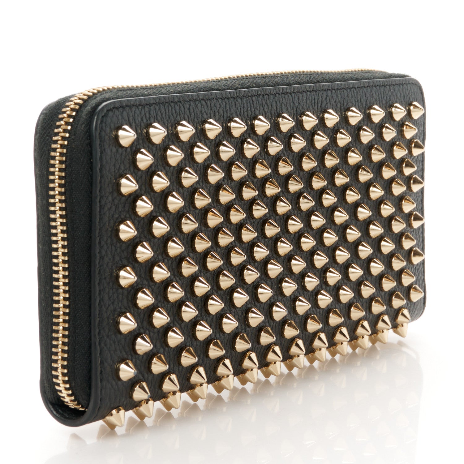 Christian Louboutin Calfskin Panettone Spiked Zip Around Wallet Black Gold 3 of 8